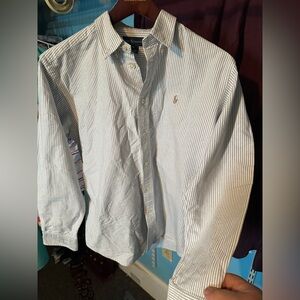 Ralph Lauren Blue Label Blue and White Button-Down Shirt 100 COTTON size 16